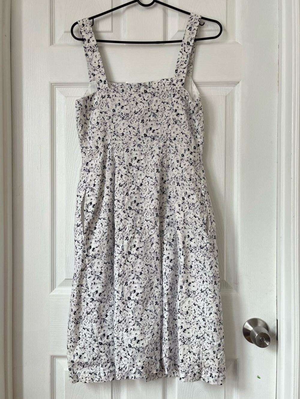 Gap White Grey Navy Floral Linen Blend Button Down Dress Size 4 Petite - Picture 3 of 9